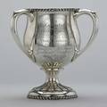 Silver of new york railroad interest sterling trophy cup by towle silver co presented to lawrence griffith vice pres railway signal assoc by the grand central station foremen april 1st 1905