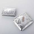 Two russian 84 silver snuff or cigarette cases jeweled silver cigarette case by ivan tarabrov moscow 18931913 depicts peasant with interlaced applied gold monograms as 3 78 x 3 38 niello