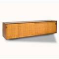 Florence knoll knoll associates sliding door cabinet usa 1950s walnut cane leather birch unmarked 18 x 72 x 15 14