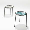 Donald monell lila swift pair of side tables gloucester ma 1950s enameled steel enameled copper iron leather unmarked 18 x 17 dia note their designs were exhibited at the furniture fo
