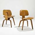 Charles and ray eames evans products company herman miller pair of ash chairs dcw zeeland mi 1940s decal labels 29 x 19 12 x 21 12