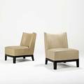 Christian liaigre pair of lounge chairs new york 2000s leather stained oak incised signature 31 x 24 x 30