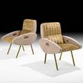 Marco zanuso arflex pair of lounge chairs italy 1950s suede faux fur brass unmarked 32 12 x 24 x 27
