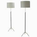 Arlus pr of floor lamps france 1960s brass enameled steel linen unmarked overall 67 12 x 18 dia