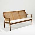 Peter hvidt orla molgaardnielsen france and sons sofa denmark 1960s teak cane wool john stuart retailer label 34 x 66 x 28