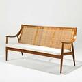 Peter hvidt orla molgaardnielsen france and sons sofa denmark 1960s teak cane wool john stuart retailer label 34 x 66 x 28