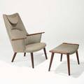 Hans wegner ap stolen lounge chair and ottoman denmark 1950s teak wool danish control label to ottoman stenciled 30 to chair chair 41 x 29 12 x 32 ottoman 16 14 x 28 x 16 34