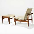 Finn juhl france and sons lounge chair and ottoman denmark 1950s teak leather metal label chair 29 x 26 12 x 27 12 ottoman 15 x 23 12 x 18