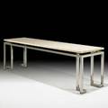 Pace console italy 1980s chromed steel travertine unmarked 28 x 94 x 24 provenance forbes management co