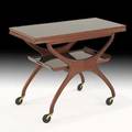 Vladimir kagan kagandreyfuss serving cart new york 1950s walnut laminate brass rubber unmarked open 27 12 x 36 sq closed 36 x 18