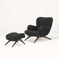 Vladimir kagan kagandreyfuss barrel chair and ottoman no 100a new york 1950s sculpted walnut upholstery unmarked 33 x 28 12 x 38 14 x 19 x 21 12