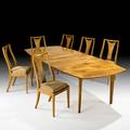 Jeremy singley dining table and six chairs four side two arm east middlebury vt 1990s beech ash velvet upholstery unmarked dining table 30 x 72 x 47 12 three leaves 12 14 armcha