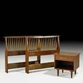 George nakashima widdicomb pair of origins twin headboards and one nightstand grand rapids mi 1960s walnut hickory brass fabric label paper label branded nightstand 22 12 x 22 x 21 h