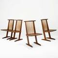 George nakashima nakashima studios set of four conoid dining chairs new hope pa 1967 walnut and hickory signed with client name 35 12 x 20 x 22 provenance available copy of original orde