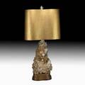 Carole stupell fine table lamp usa 1950s rock crystal gilt wood two sockets painted shade unmarked 43 x 13 x 8