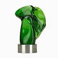 Harvey littleton b 1922 early glass sculpture wisconsin 1969 green glass on weighted base signed and dated illegible title total 9 x 5 12 exhibition ithaca college museum