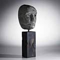Bertil vallien fine mask sculpture on stand sweden 1990s cast glass stained wood iron etched b vallien 91 9 8 95 overall 18 x 5 x 6