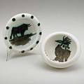 Pablo picasso 18811973 madoura two glazed ceramic ashtrays with bird and bull france ca 1952 both signed editions picasso bird 2 x 5 12 dia bull 1 34 x 5 34 dia publication ala