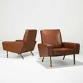 Pierre guariche steiner pair of club chairs france 1950s leather brass unmarked 32 x 31 x 34 12