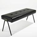 Jacques adnet bench france 1940s leather stitched leather brass unmarked 19 12 x 49 x 17 12