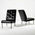 Jacques adnet pair of lounge chairs france 1950s leather nickeled brass unmarked 35 x 21 x 34