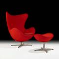 Arne jacobsen fritz hansen egg chair and ottoman denmark 1980s aluminum wool plastic signed to underside of bases chair 42 x 32 x 31 ottoman 16 34 x 21 34 x 15 34