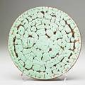 Otto and gertrud natzler early plate in curdled verdigris glaze los angeles ca 1941 signed and dated 10 12 dia