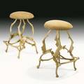 Arthur court pair of bar stools usa 1970s enameled aluminum leatherette brass studs paper labels 28 12 x 17 x 19