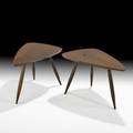 Phil powell pair of triangular side tables new hope pa sculpted walnut unmarked 15 x 23 12 x 15 12