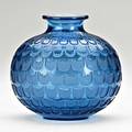 Lalique grenade vase in blue glass france ca 1930 m p 448 no 1045 etched r lalique france 4 12 x 4 12