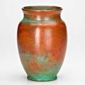 Clewell barrelshaped copperclad vase with bronze and verdigris patina canton oh etched clewell 40729 8 12 x 5 34