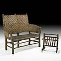 Old hickory settee and rare magazine rack martinsville in ca 1920 both branded settee 43 x 55 x 21 rack 21 x 17 12 x 14
