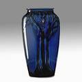 Wanda wells attr north dakota school of mines tall vase in glossy blue glaze with trees grand forks nd 1924 indigo stamp ww 324 9 x 5 publication forster und pottery p 169