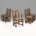 Limbert set of six dining chairs grand rapids mi ca 1910 branded marks armchair 36 12 x 24 14 x 17