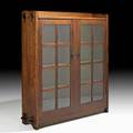 Gustav stickley doubledoor bookcase eastwood ny ca 1908 black decal 56 x 52 x 13