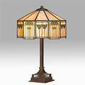 Handel attr table lamp meriden ct 1920s slag glass patinated bronze three sockets shade unmarked base stamped 5187 24 x 15
