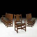 L  jg stickley set of ten chairs eight side and two arm fayetteville ny ca 1912 work of decals armchair 38 x 26 14 x 19
