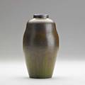 Wj walley small vase in matte brown and green glaze worcester ma ca 1900 stamped wjw 6 12 x 3 12