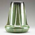 Fulper large buttressed vase in flemington green flambe glaze flemington nj 1910s incised vertical racetrack mark 13 x 10 12