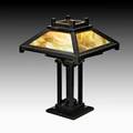 Arts  crafts table lamp usa ca 1915 oak and polychrome slag glass single socket unmarked 24 12 x 18 sq provenance d magner new york 8180 eckhardt allison m living with antiq