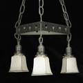 Roycroft attr two iron chandeliers with glass shades usa ca 1910 unmarked total from ceiling plates 32 x 14 provenance the artsman pa publications albert fred rancho roycroft s