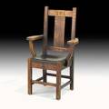 Roycroft grove park inn armchair east aurora ny ca 1905 carved orb and cross mark 41 x 25 12 x 17 provenance rago auctions 51693 lot 180