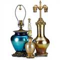 Steuben durand three art glass lamps usa 1920s blue lamp signed durand tallest 22