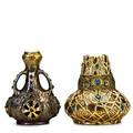 Amphora two jeweled and gilt decorated vessels imperial amphora fourhandled vase with reticulated roundels and squat vase with holly decoration handled vase marked imperial amphora turn the oth