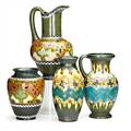 Zuidholland gouda four vessels large water jug and vase in beek pattern 192023 and two vases in costa pattern 191819 gouda netherlands all marked with pattern name and gouda holland talle
