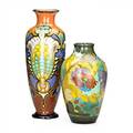 Zuidholland gouda two large vases taller with fulllength foliate decoration by jvs c1920 shorter vessel in bejo pattern with bird 1919 gouda netherlands both signed gouda holland taller