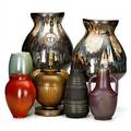 European art pottery seven pieces pair of bulbous vases guiseppe mazzotti vase bjorn winblad vase for alingsaskeramik orange vase marked urania doublehandled lustre vase and table lamp 20t