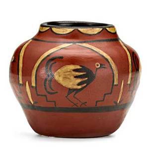 North dakota school of mines bentonite vase decorated with birds 1948 circular mark incised scott 48 4 12 x 5 dia publication forster und pottery p58
