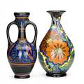 Zuidholland gouda two vases prinsenhof 1923 and eno 1929 gouda netherlands both signed with pattern name and gouda holland larger 16 12 x 10 dia