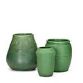 Owens three mat green vessels with incised geometric banding all marked tallest 7